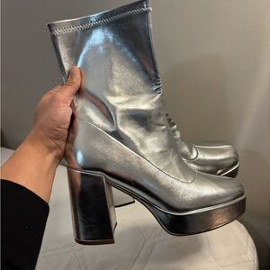 Silver Platform Ankle Boots